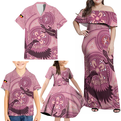 NAIDOC 2025 Strength Vision & Legacy Family Matching Off Shoulder Maxi Dress and Hawaiian Shirt Future Dreaming - Coral