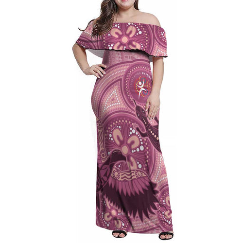 NAIDOC 2025 Strength Vision & Legacy Family Matching Off Shoulder Maxi Dress and Hawaiian Shirt Future Dreaming - Coral