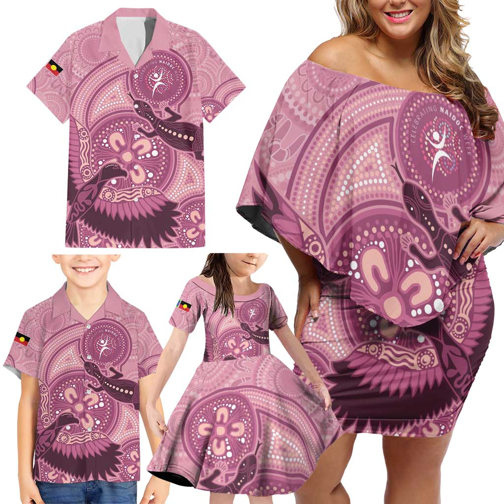 NAIDOC 2025 Strength Vision & Legacy Family Matching Off Shoulder Short Dress and Hawaiian Shirt Future Dreaming - Coral