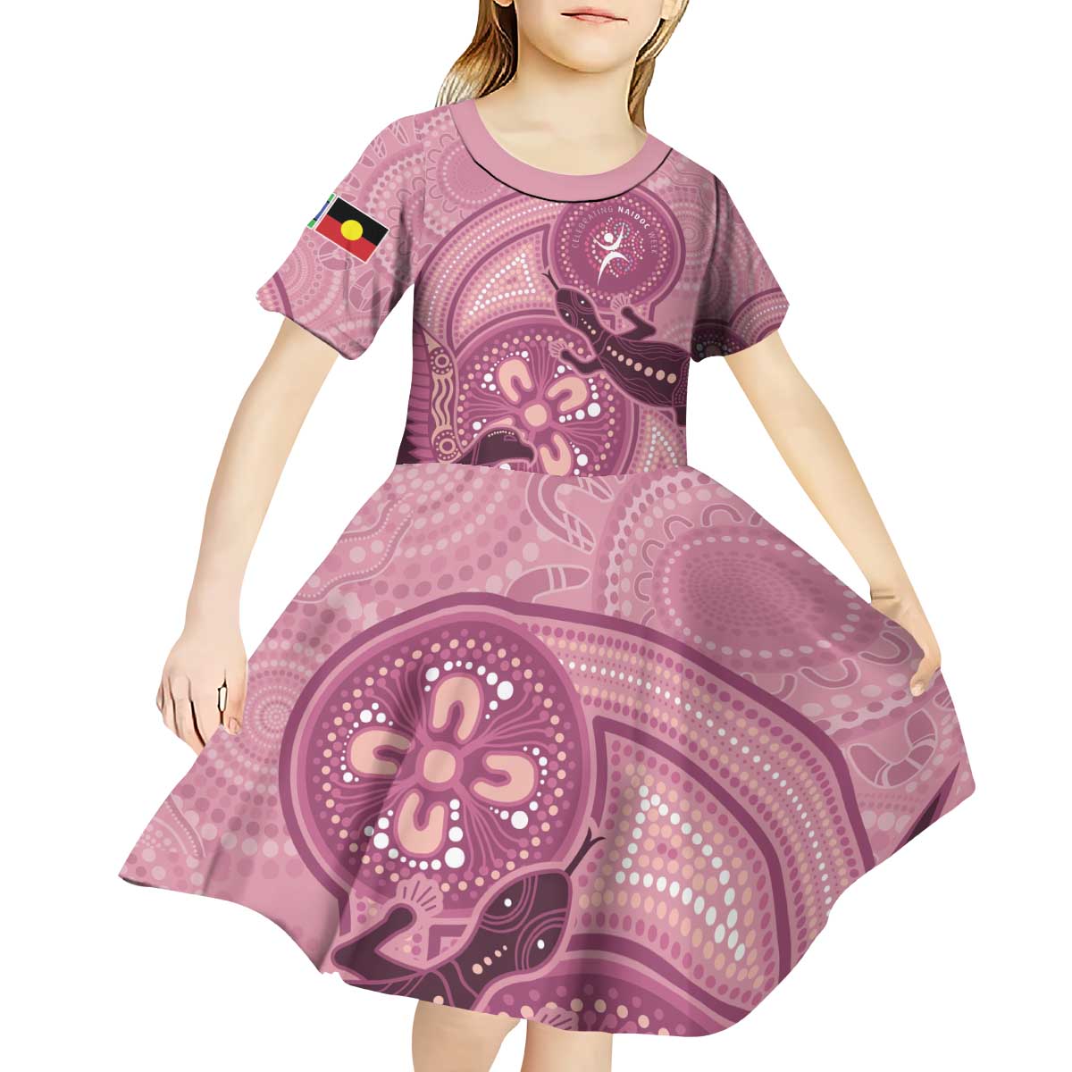 NAIDOC 2025 Strength Vision & Legacy Kid Short Sleeve Dress Future Dreaming - Coral