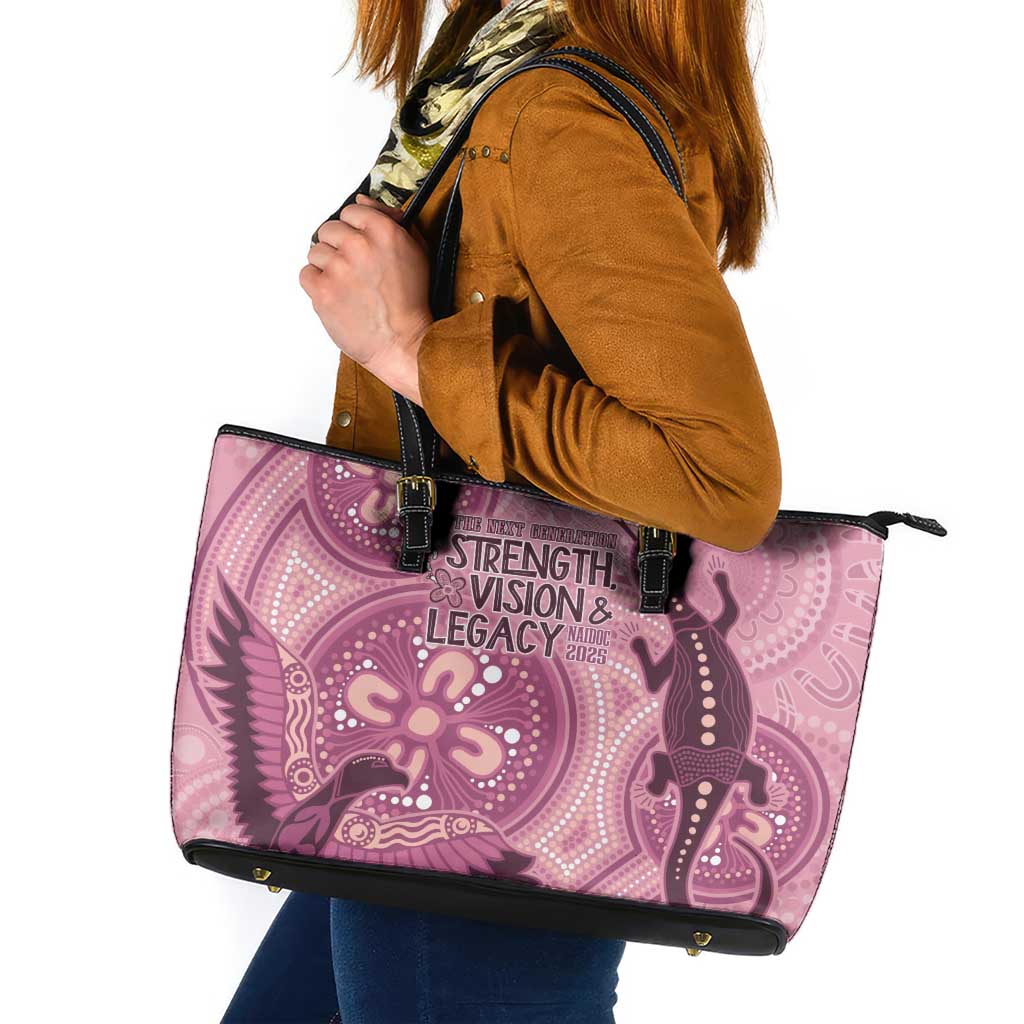 NAIDOC 2025 Strength Vision & Legacy Leather Tote Bag Future Dreaming - Coral