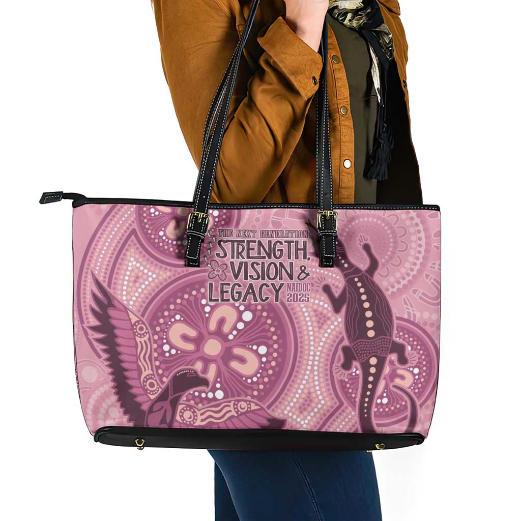 NAIDOC 2025 Strength Vision & Legacy Leather Tote Bag Future Dreaming - Coral