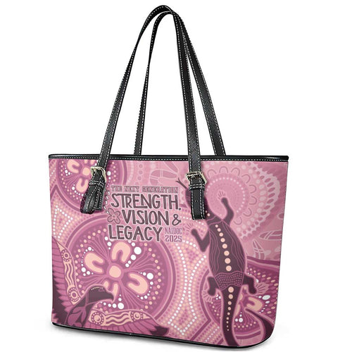 NAIDOC 2025 Strength Vision & Legacy Leather Tote Bag Future Dreaming - Coral