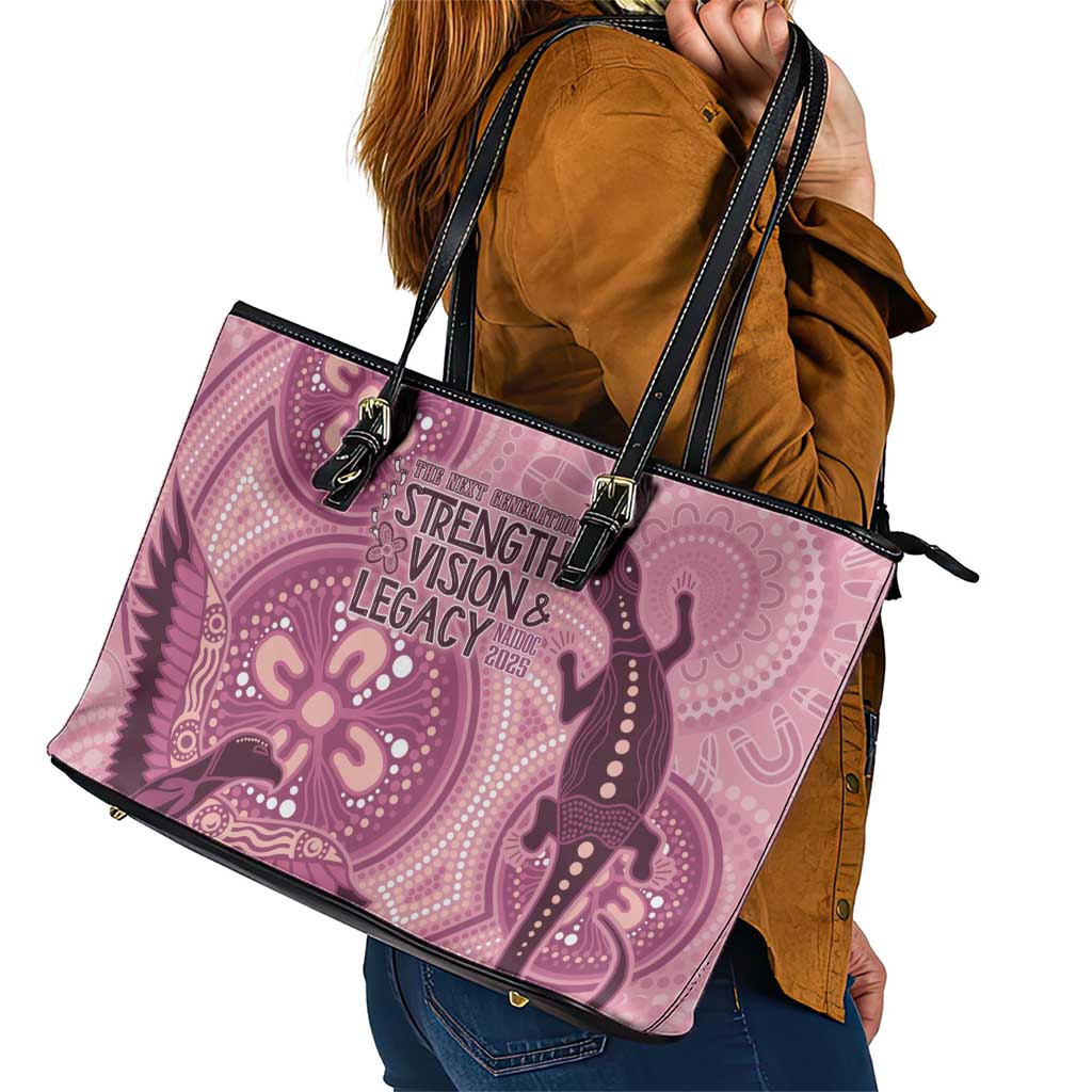 NAIDOC 2025 Strength Vision & Legacy Leather Tote Bag Future Dreaming - Coral