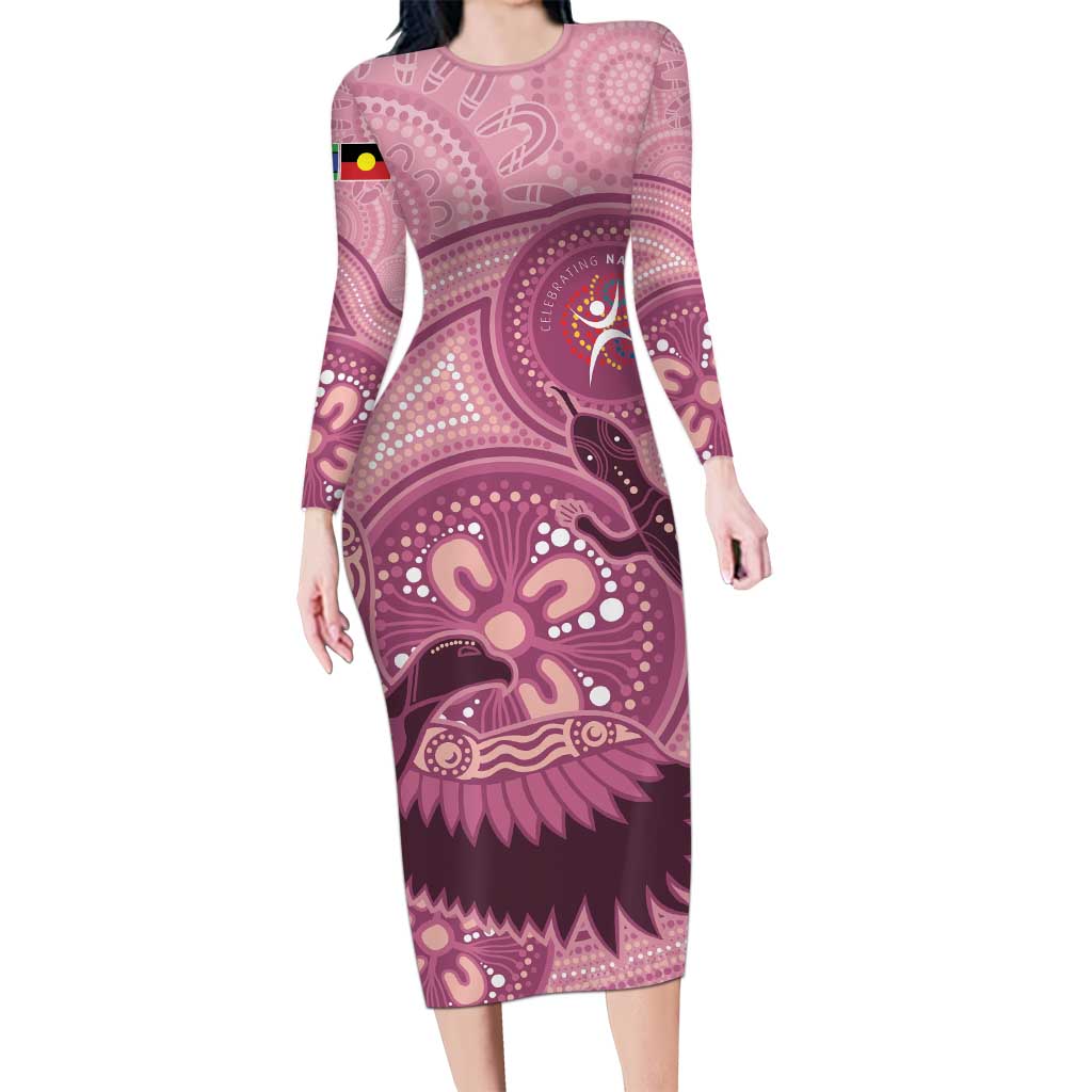 NAIDOC 2025 Strength Vision & Legacy Long Sleeve Bodycon Dress Future Dreaming - Coral