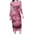 NAIDOC 2025 Strength Vision & Legacy Long Sleeve Bodycon Dress Future Dreaming - Coral