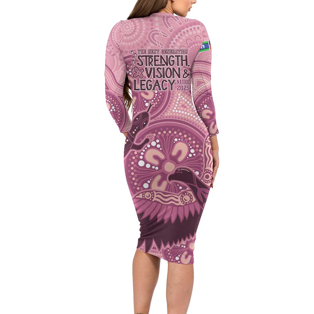 NAIDOC 2025 Strength Vision & Legacy Long Sleeve Bodycon Dress Future Dreaming - Coral