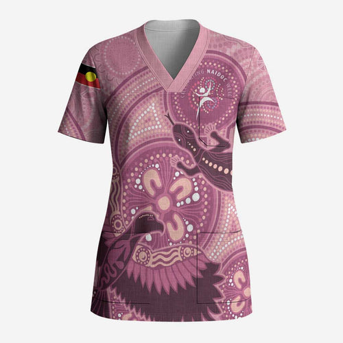 NAIDOC 2025 Strength Vision & Legacy Scrub Top Future Dreaming - Coral - Aussie Hoodie