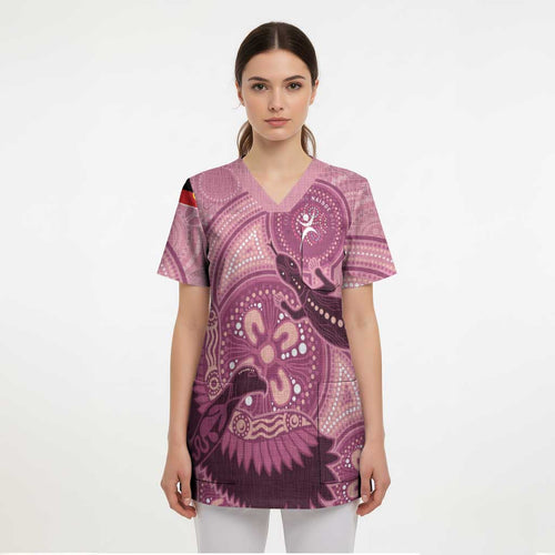NAIDOC 2025 Strength Vision & Legacy Scrub Top Future Dreaming - Coral - Aussie Hoodie