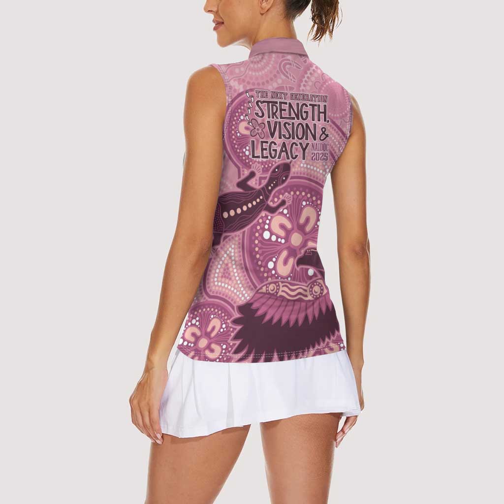 NAIDOC 2025 Strength Vision & Legacy Women Sleeveless Polo Shirt Future Dreaming - Coral