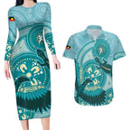 NAIDOC 2025 Strength Vision & Legacy Couples Matching Long Sleeve Bodycon Dress and Hawaiian Shirt Future Dreaming - Teal