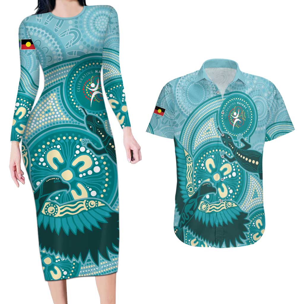 NAIDOC 2025 Strength Vision & Legacy Couples Matching Long Sleeve Bodycon Dress and Hawaiian Shirt Future Dreaming - Teal