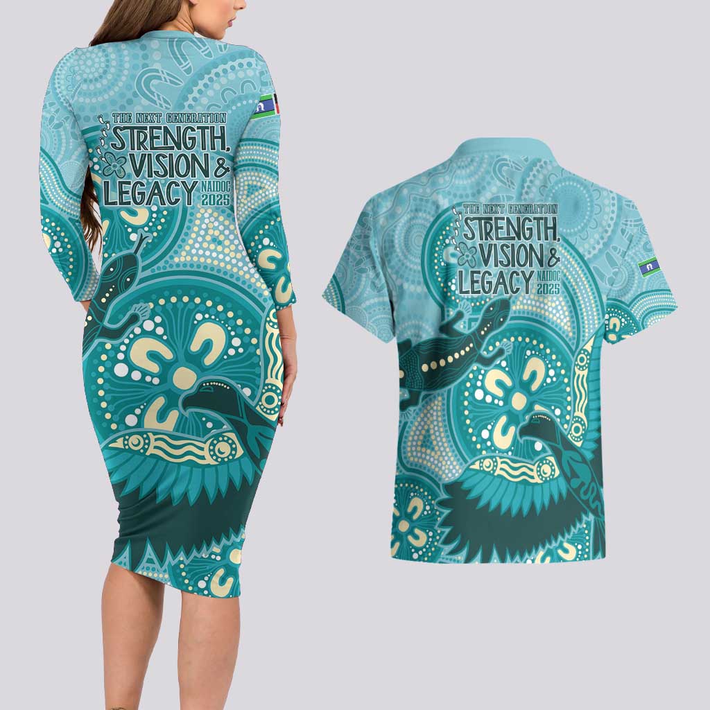 NAIDOC 2025 Strength Vision & Legacy Couples Matching Long Sleeve Bodycon Dress and Hawaiian Shirt Future Dreaming - Teal