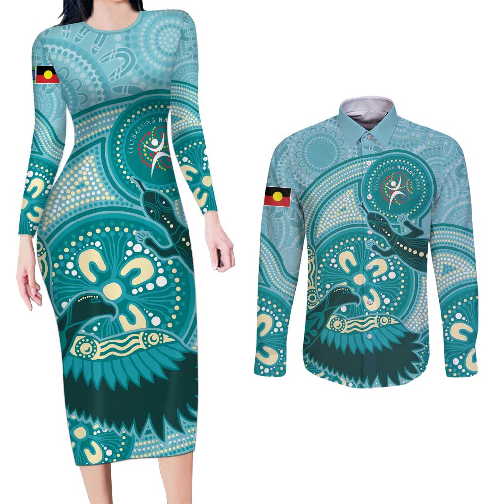 NAIDOC 2025 Strength Vision & Legacy Couples Matching Long Sleeve Bodycon Dress and Long Sleeve Button Shirt Future Dreaming - Teal