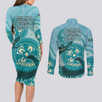 NAIDOC 2025 Strength Vision & Legacy Couples Matching Long Sleeve Bodycon Dress and Long Sleeve Button Shirt Future Dreaming - Teal