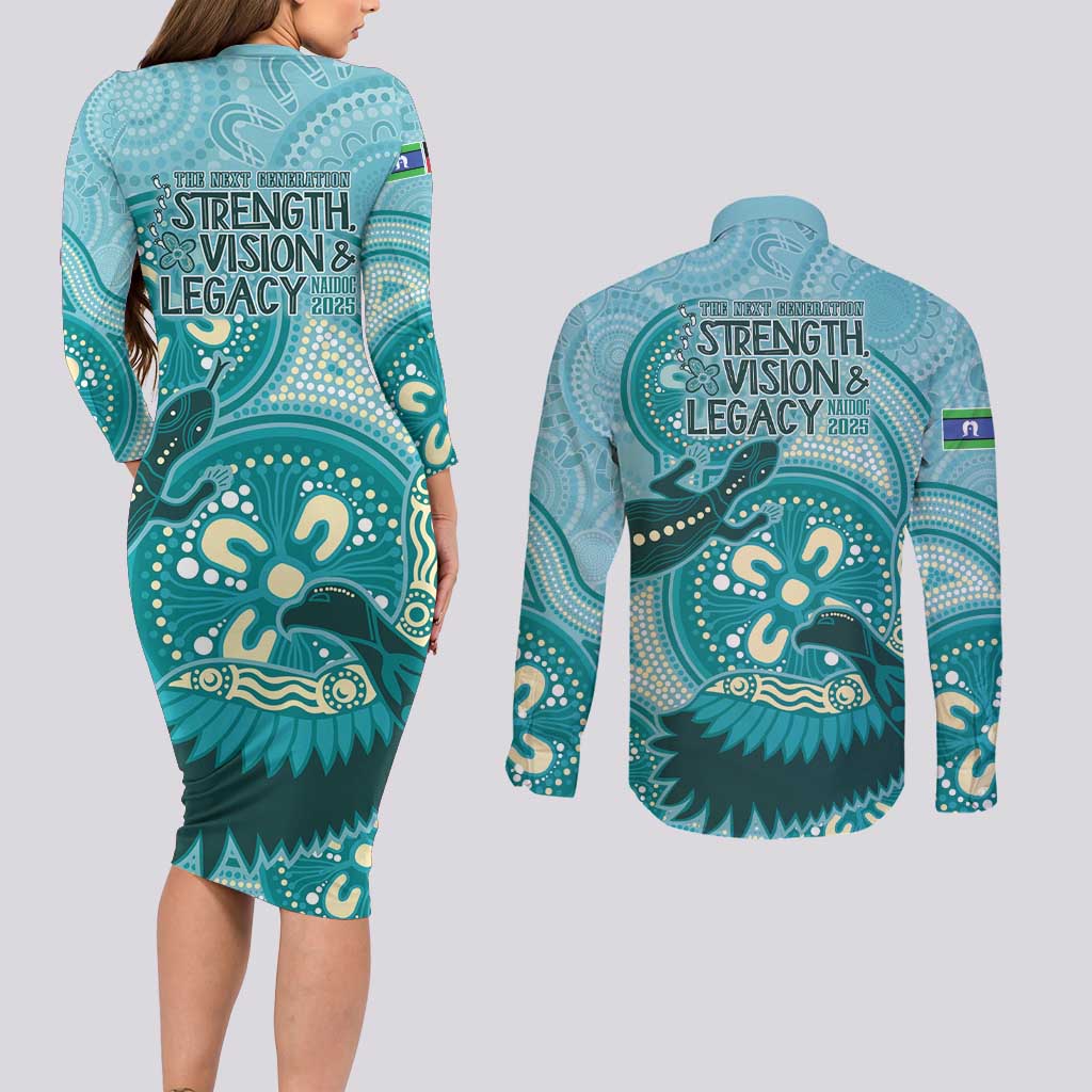NAIDOC 2025 Strength Vision & Legacy Couples Matching Long Sleeve Bodycon Dress and Long Sleeve Button Shirt Future Dreaming - Teal
