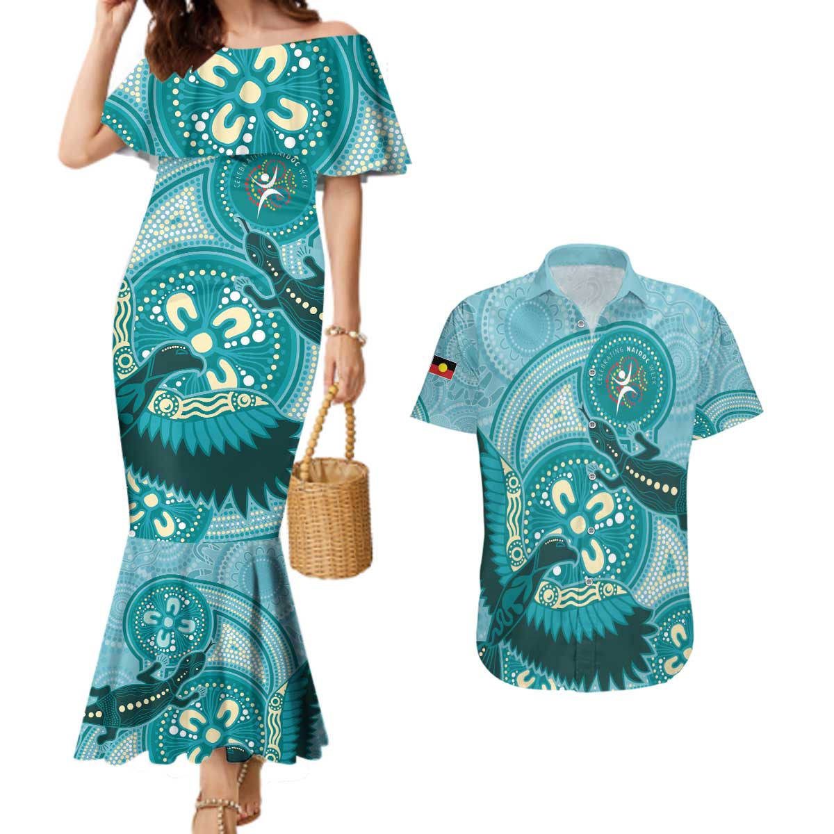 NAIDOC 2025 Strength Vision & Legacy Couples Matching Mermaid Dress and Hawaiian Shirt Future Dreaming - Teal