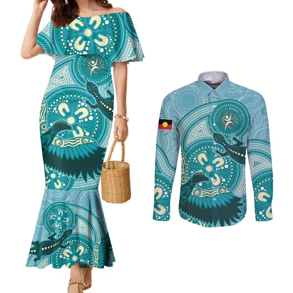 NAIDOC 2025 Strength Vision & Legacy Couples Matching Mermaid Dress and Long Sleeve Button Shirt Future Dreaming - Teal