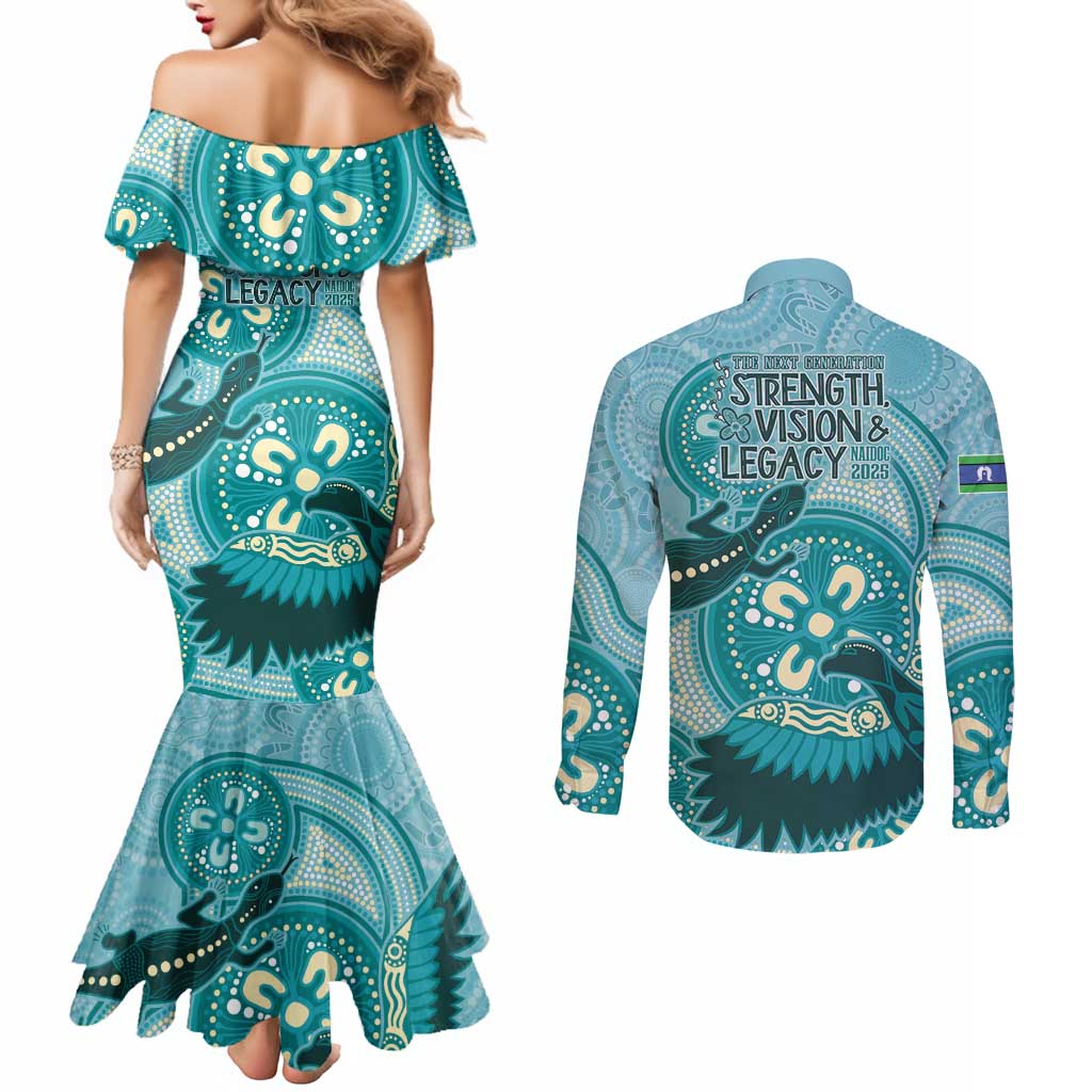 NAIDOC 2025 Strength Vision & Legacy Couples Matching Mermaid Dress and Long Sleeve Button Shirt Future Dreaming - Teal