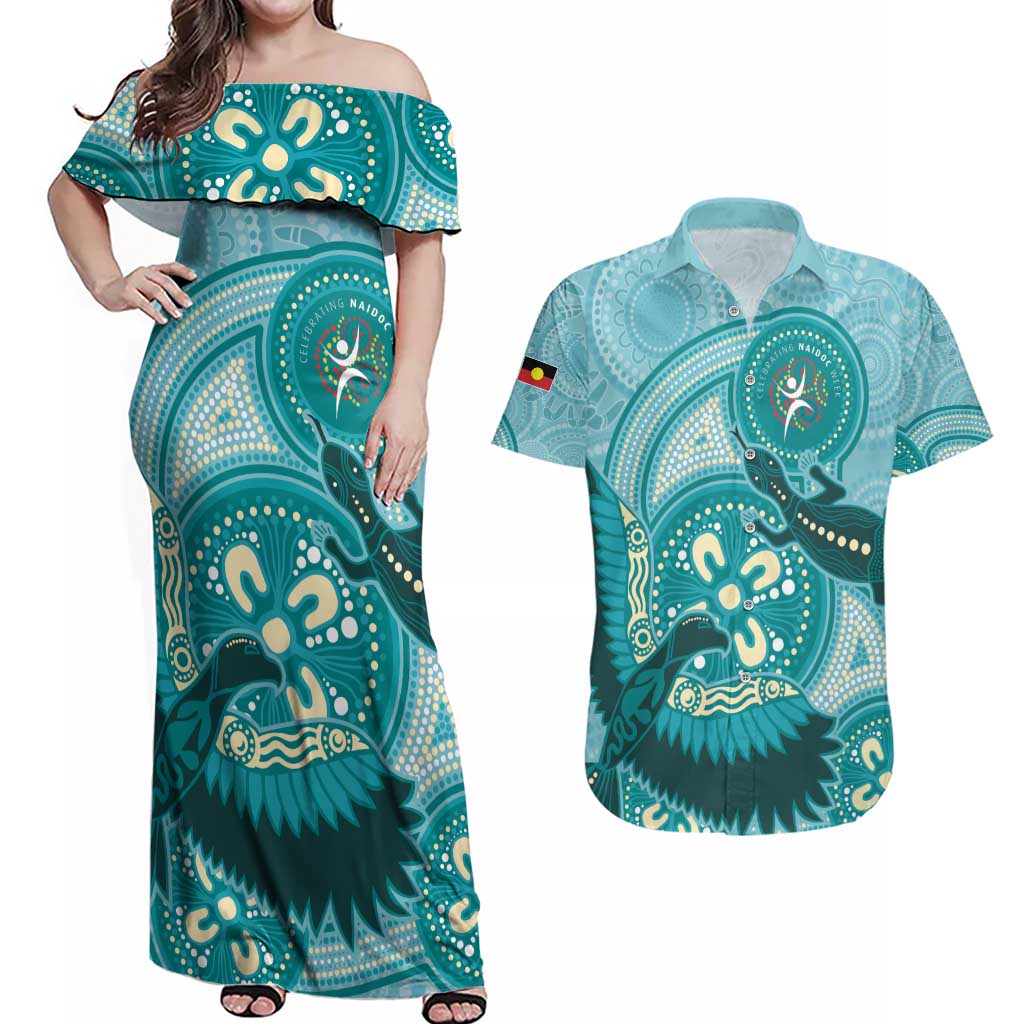 NAIDOC 2025 Strength Vision & Legacy Couples Matching Off Shoulder Maxi Dress and Hawaiian Shirt Future Dreaming - Teal