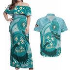 NAIDOC 2025 Strength Vision & Legacy Couples Matching Off Shoulder Maxi Dress and Hawaiian Shirt Future Dreaming - Teal