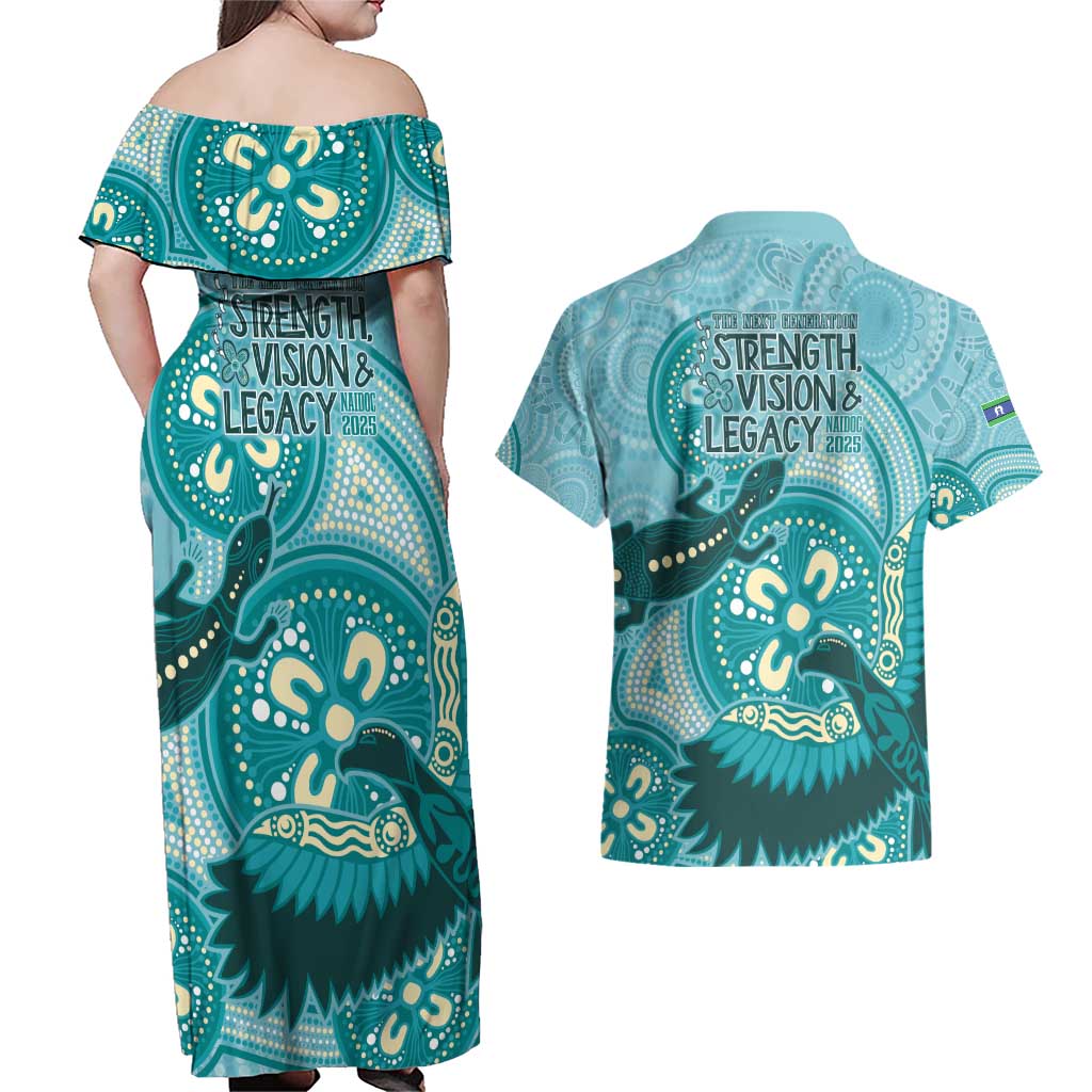 NAIDOC 2025 Strength Vision & Legacy Couples Matching Off Shoulder Maxi Dress and Hawaiian Shirt Future Dreaming - Teal