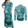 NAIDOC 2025 Strength Vision & Legacy Couples Matching Off Shoulder Maxi Dress and Long Sleeve Button Shirt Future Dreaming - Teal