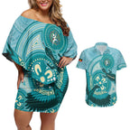 NAIDOC 2025 Strength Vision & Legacy Couples Matching Off Shoulder Short Dress and Hawaiian Shirt Future Dreaming - Teal