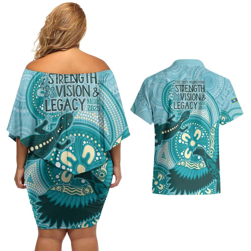 NAIDOC 2025 Strength Vision & Legacy Couples Matching Off Shoulder Short Dress and Hawaiian Shirt Future Dreaming - Teal