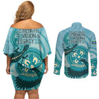 NAIDOC 2025 Strength Vision & Legacy Couples Matching Off Shoulder Short Dress and Long Sleeve Button Shirt Future Dreaming - Teal
