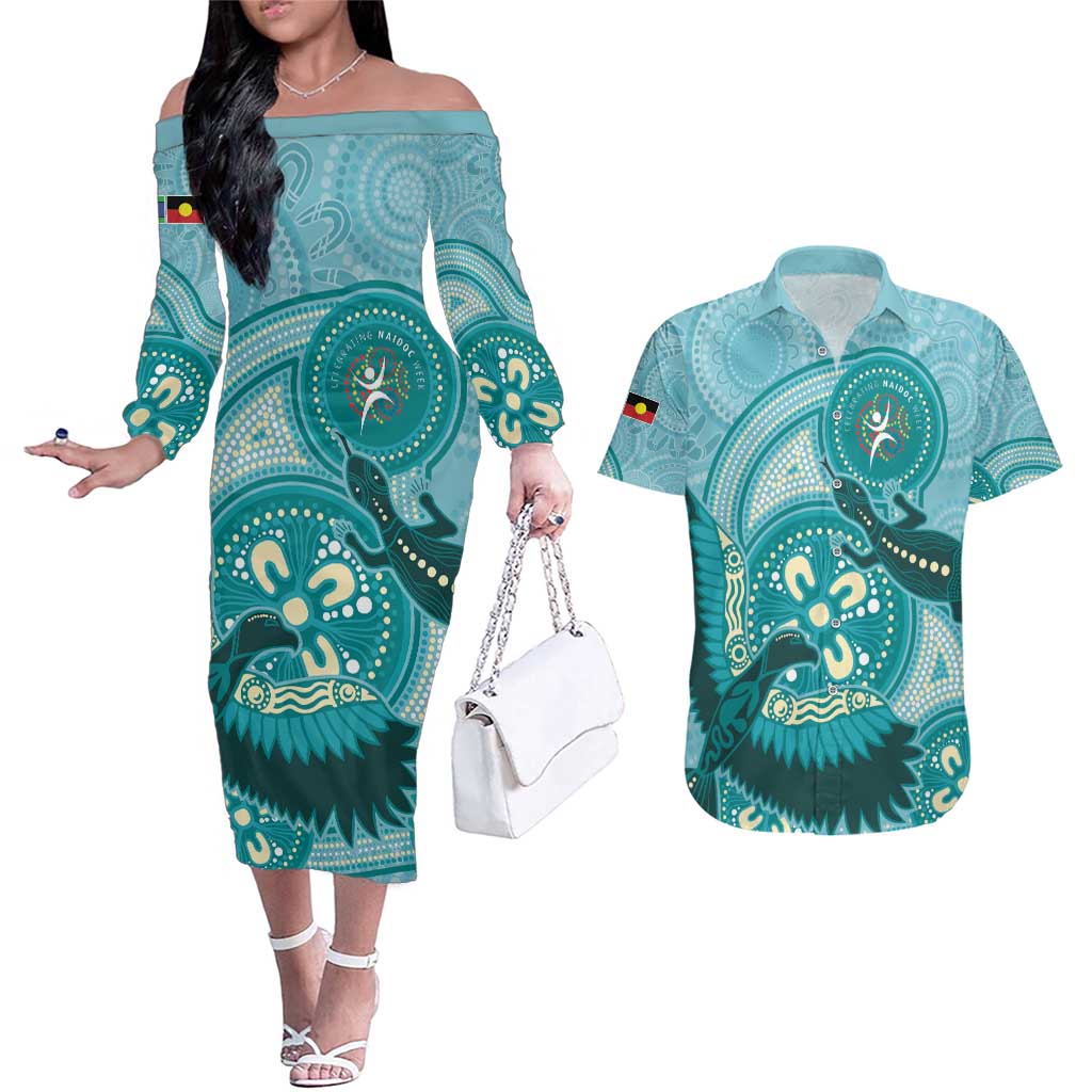 NAIDOC 2025 Strength Vision & Legacy Couples Matching Off The Shoulder Long Sleeve Dress and Hawaiian Shirt Future Dreaming - Teal