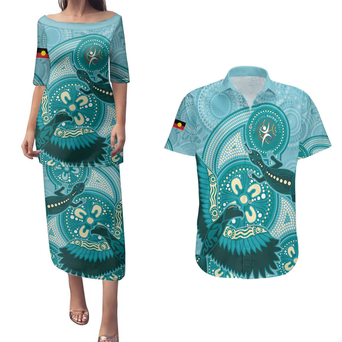 NAIDOC 2025 Strength Vision & Legacy Couples Matching Puletasi and Hawaiian Shirt Future Dreaming - Teal