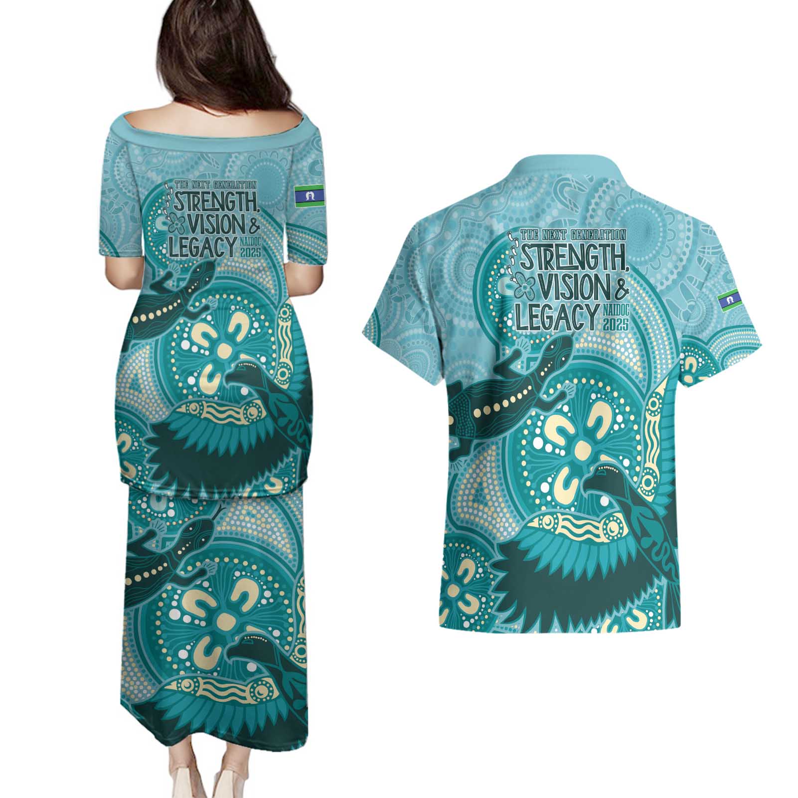 NAIDOC 2025 Strength Vision & Legacy Couples Matching Puletasi and Hawaiian Shirt Future Dreaming - Teal