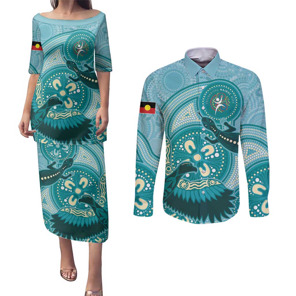 NAIDOC 2025 Strength Vision & Legacy Couples Matching Puletasi and Long Sleeve Button Shirt Future Dreaming - Teal