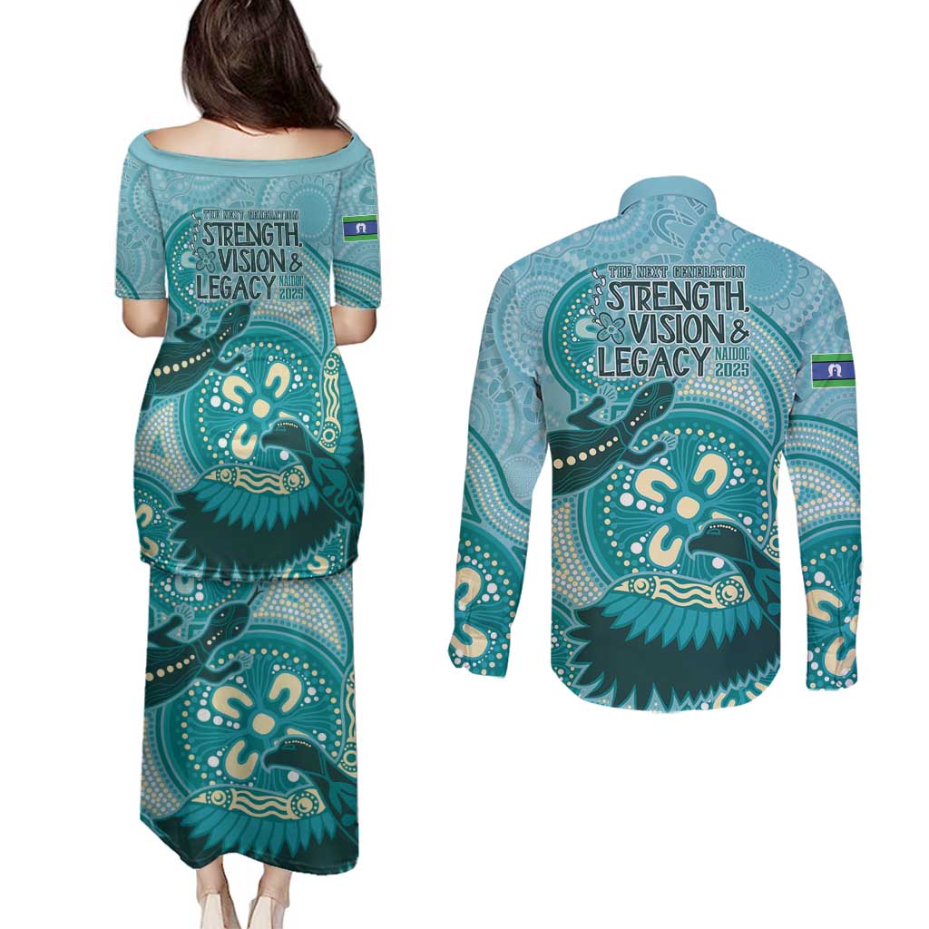 NAIDOC 2025 Strength Vision & Legacy Couples Matching Puletasi and Long Sleeve Button Shirt Future Dreaming - Teal