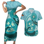 NAIDOC 2025 Strength Vision & Legacy Couples Matching Short Sleeve Bodycon Dress and Hawaiian Shirt Future Dreaming - Teal