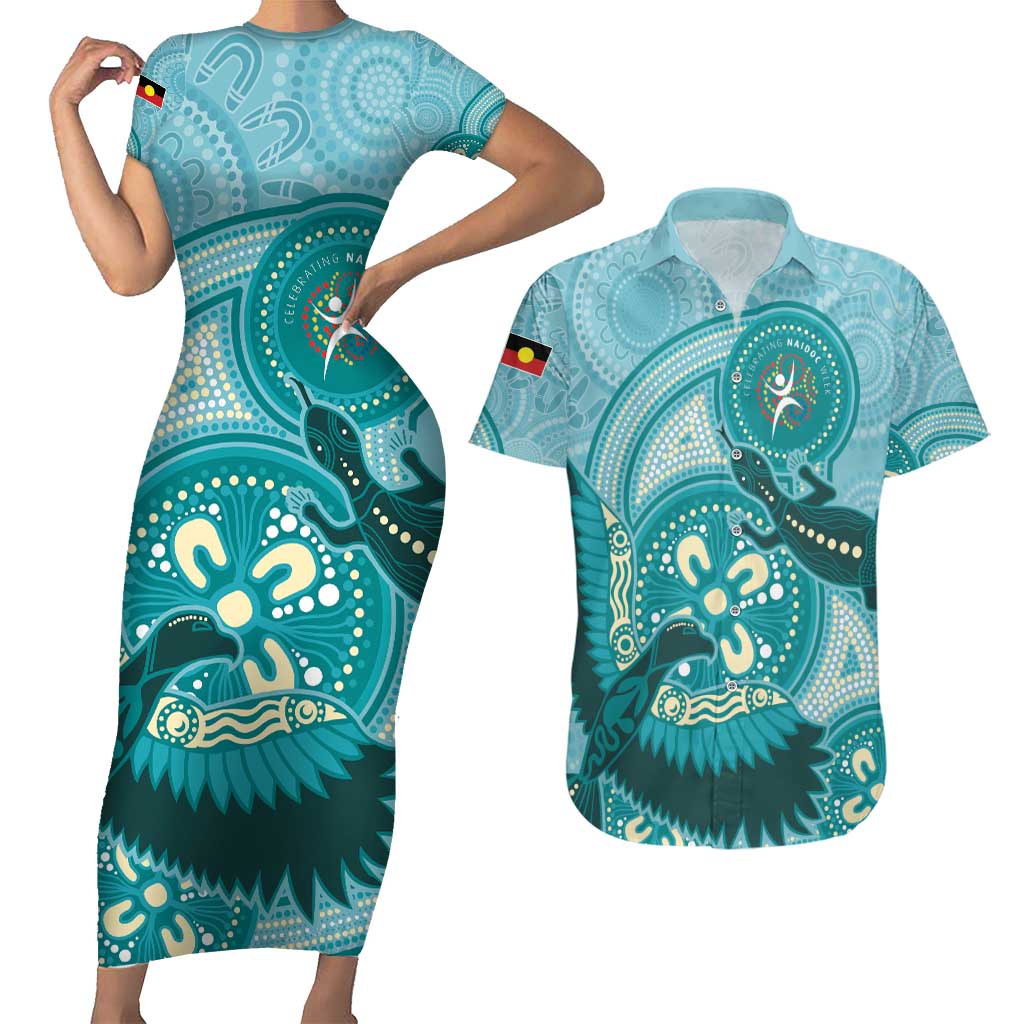 NAIDOC 2025 Strength Vision & Legacy Couples Matching Short Sleeve Bodycon Dress and Hawaiian Shirt Future Dreaming - Teal