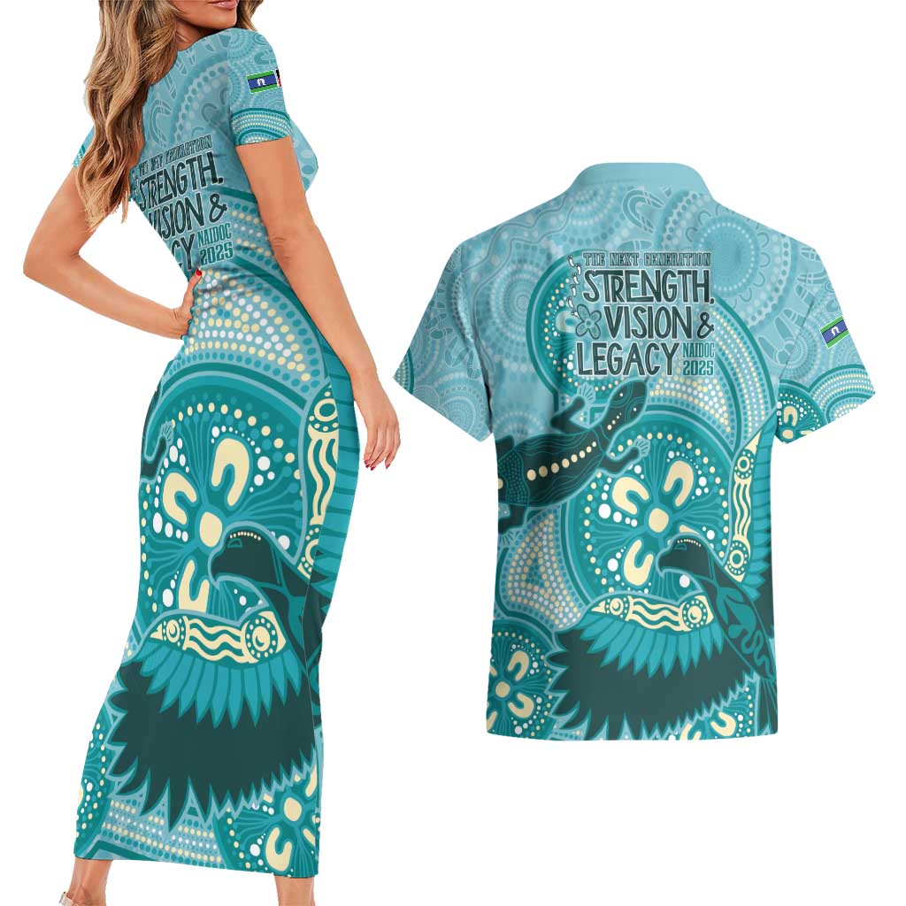 NAIDOC 2025 Strength Vision & Legacy Couples Matching Short Sleeve Bodycon Dress and Hawaiian Shirt Future Dreaming - Teal