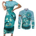NAIDOC 2025 Strength Vision & Legacy Couples Matching Short Sleeve Bodycon Dress and Long Sleeve Button Shirt Future Dreaming - Teal