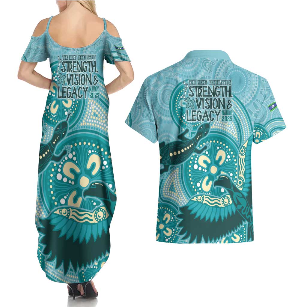 NAIDOC 2025 Strength Vision & Legacy Couples Matching Summer Maxi Dress and Hawaiian Shirt Future Dreaming - Teal