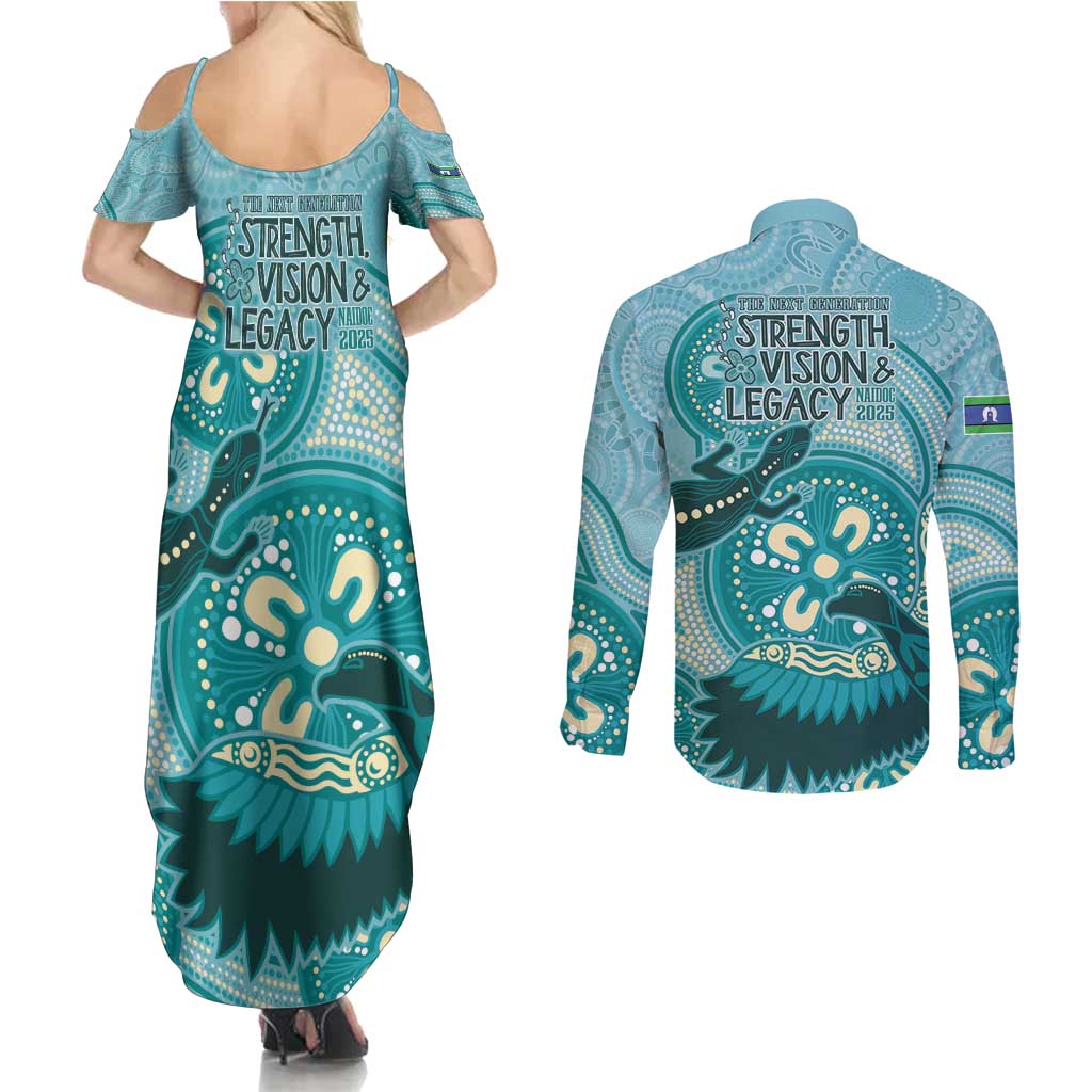 NAIDOC 2025 Strength Vision & Legacy Couples Matching Summer Maxi Dress and Long Sleeve Button Shirt Future Dreaming - Teal