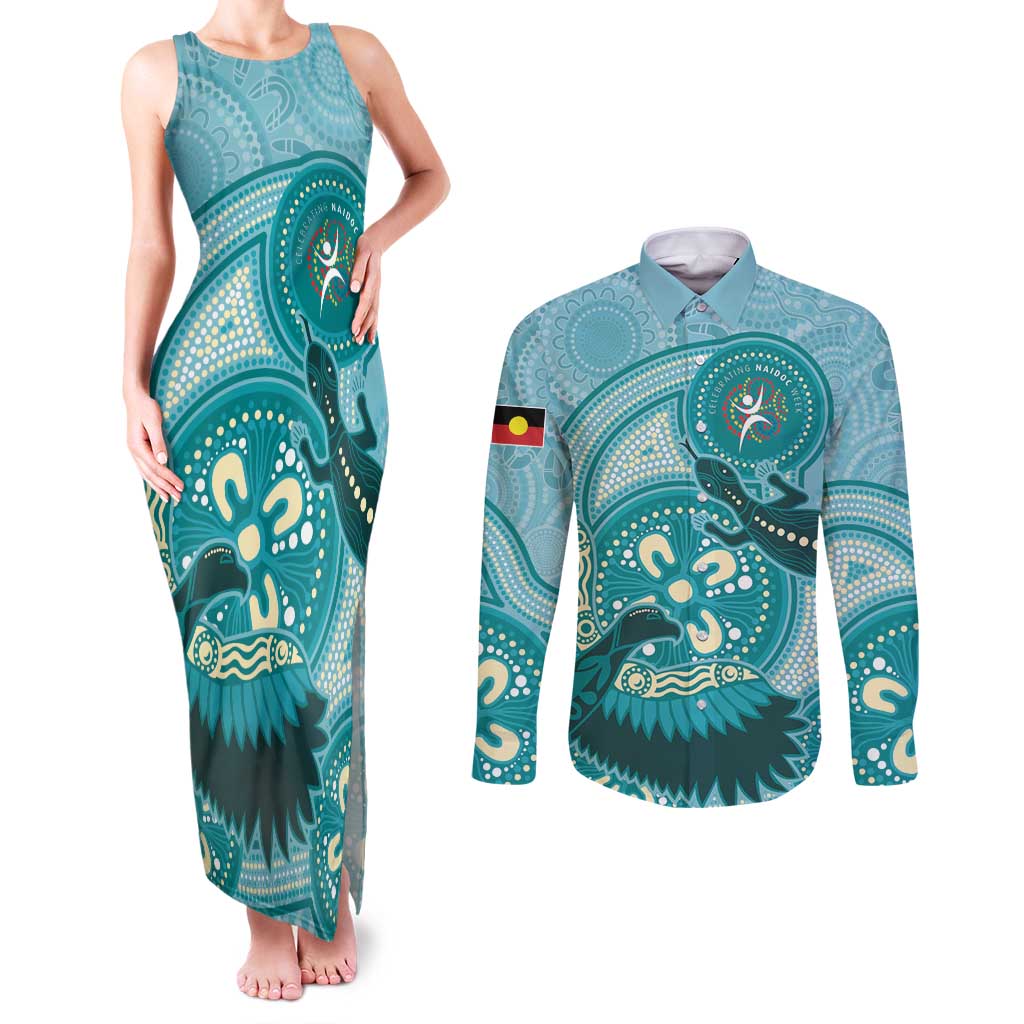 NAIDOC 2025 Strength Vision & Legacy Couples Matching Tank Maxi Dress and Long Sleeve Button Shirt Future Dreaming - Teal
