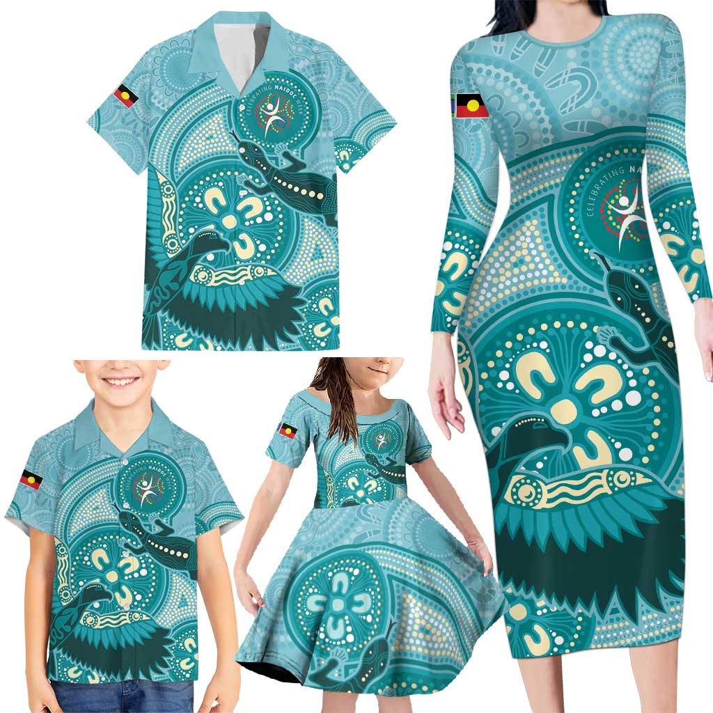 NAIDOC 2025 Strength Vision & Legacy Family Matching Long Sleeve Bodycon Dress and Hawaiian Shirt Future Dreaming - Teal