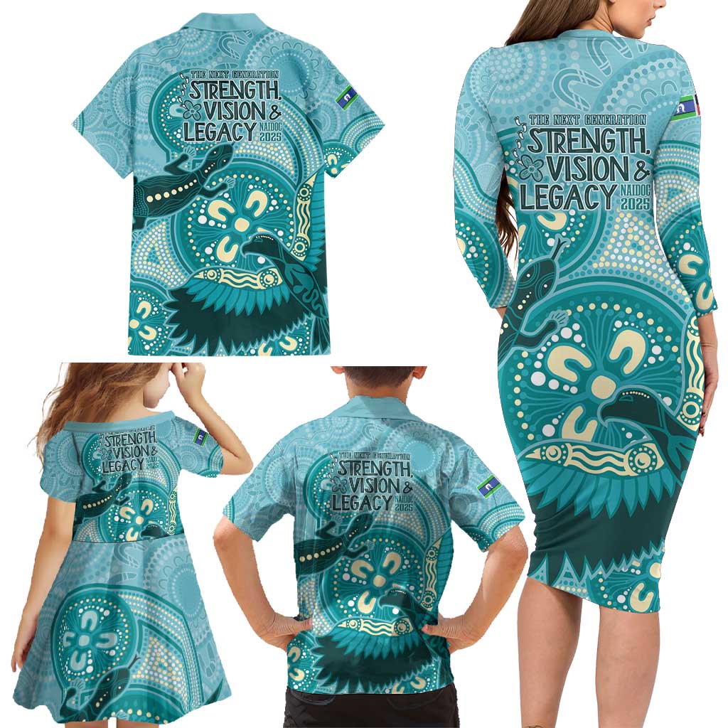 NAIDOC 2025 Strength Vision & Legacy Family Matching Long Sleeve Bodycon Dress and Hawaiian Shirt Future Dreaming - Teal
