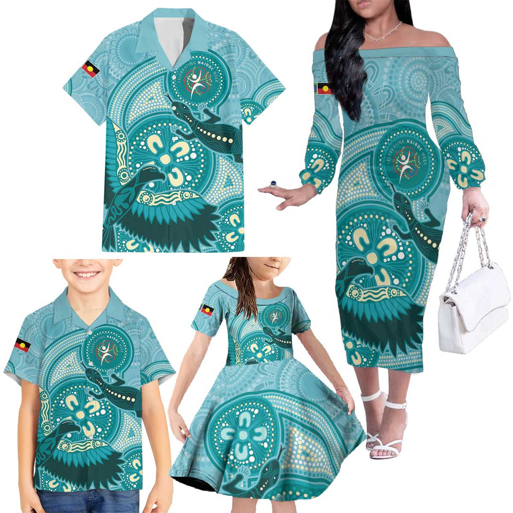 NAIDOC 2025 Strength Vision & Legacy Family Matching Off The Shoulder Long Sleeve Dress and Hawaiian Shirt Future Dreaming - Teal
