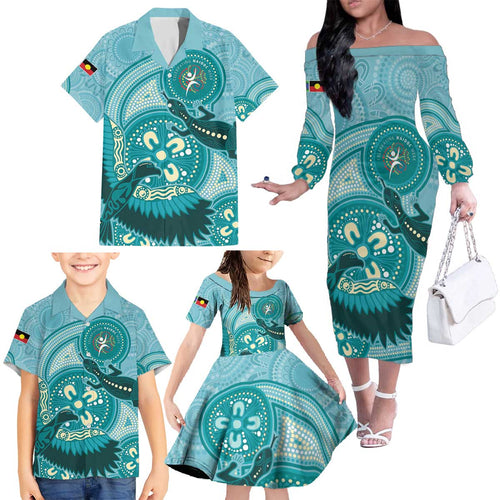 NAIDOC 2025 Strength Vision & Legacy Family Matching Off The Shoulder Long Sleeve Dress and Hawaiian Shirt Future Dreaming - Teal
