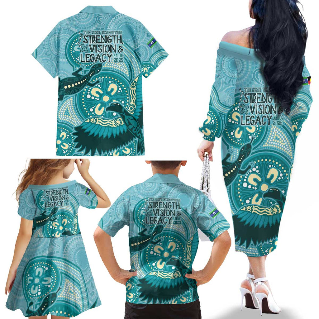 NAIDOC 2025 Strength Vision & Legacy Family Matching Off The Shoulder Long Sleeve Dress and Hawaiian Shirt Future Dreaming - Teal