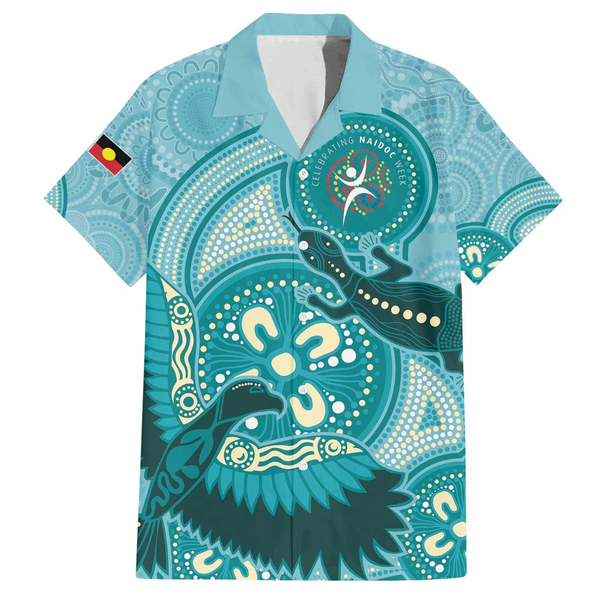 NAIDOC 2025 Strength Vision & Legacy Family Matching Off The Shoulder Long Sleeve Dress and Hawaiian Shirt Future Dreaming - Teal