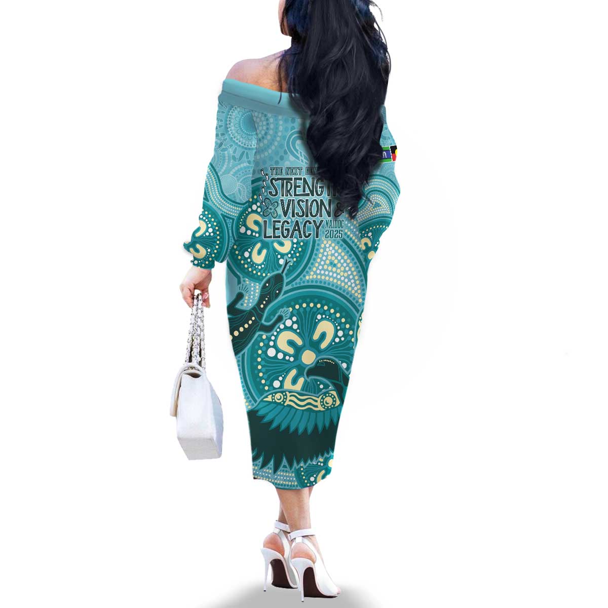 NAIDOC 2025 Strength Vision & Legacy Family Matching Off The Shoulder Long Sleeve Dress and Hawaiian Shirt Future Dreaming - Teal