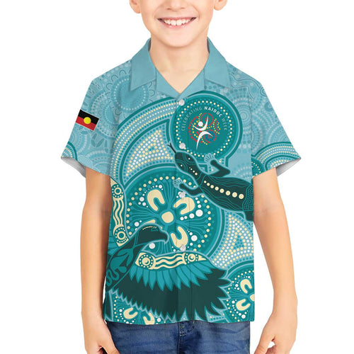 NAIDOC 2025 Strength Vision & Legacy Family Matching Off The Shoulder Long Sleeve Dress and Hawaiian Shirt Future Dreaming - Teal